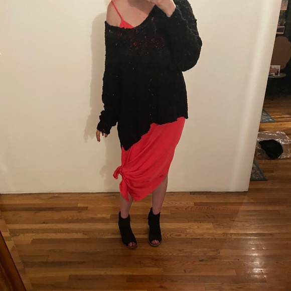 NWT Aerie neon coral midi length sleeveless slip dress with side slits size S - Picture 11 of 14